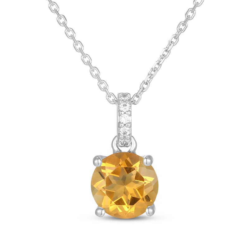 Main Image 1 of Natural Citrine & White Lab-Created Sapphire Necklace Sterling Silver 18"
