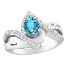 Pear-Shaped Gemstone Bypass Ring (1 Stone and 2 Lines)