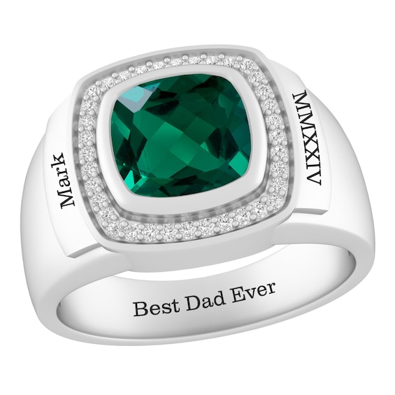 1/10 ct tw Diamond Birthstone Men's Ring (1 Stone and 3 Lines)