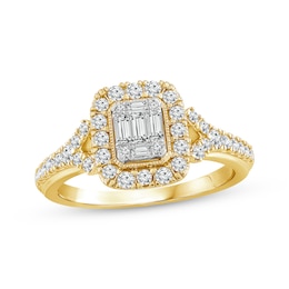 Baguette & Round-Cut Multi-Diamond Center Engagement Ring 5/8 ct tw 14K Yellow Gold