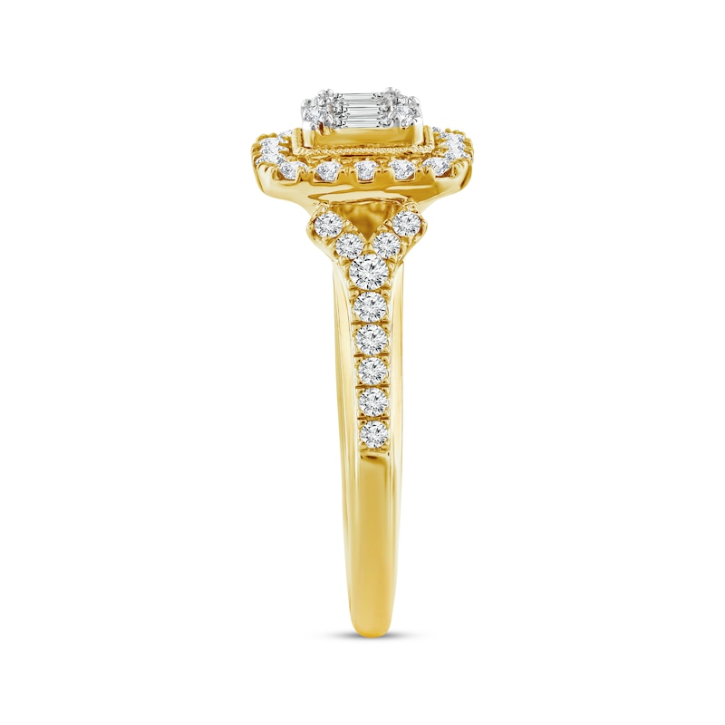 Baguette & Round-Cut Multi-Diamond Center Engagement Ring 5/8 ct tw 14K Yellow Gold