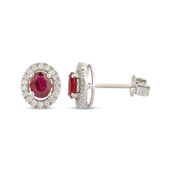 Oval-Cut Ruby & Diamond Stud Earrings 1/10 ct tw 10K White Gold