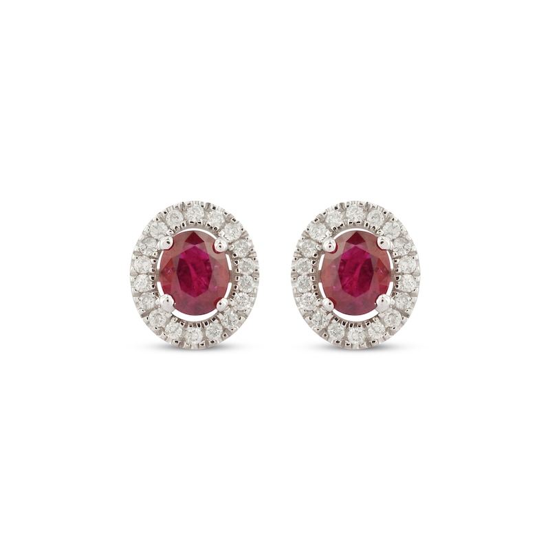 Main Image 2 of Oval-Cut Ruby & Diamond Stud Earrings 1/10 ct tw 10K White Gold