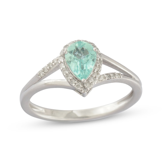 Pear-Shaped Coastal Blue Apatite & Round-Cut Diamond Ring 1/8 ct tw Sterling Silver