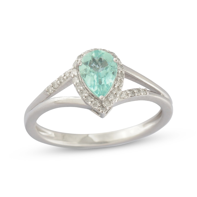 Main Image 1 of Pear-Shaped Coastal Blue Apatite & Round-Cut Diamond Ring 1/8 ct tw Sterling Silver