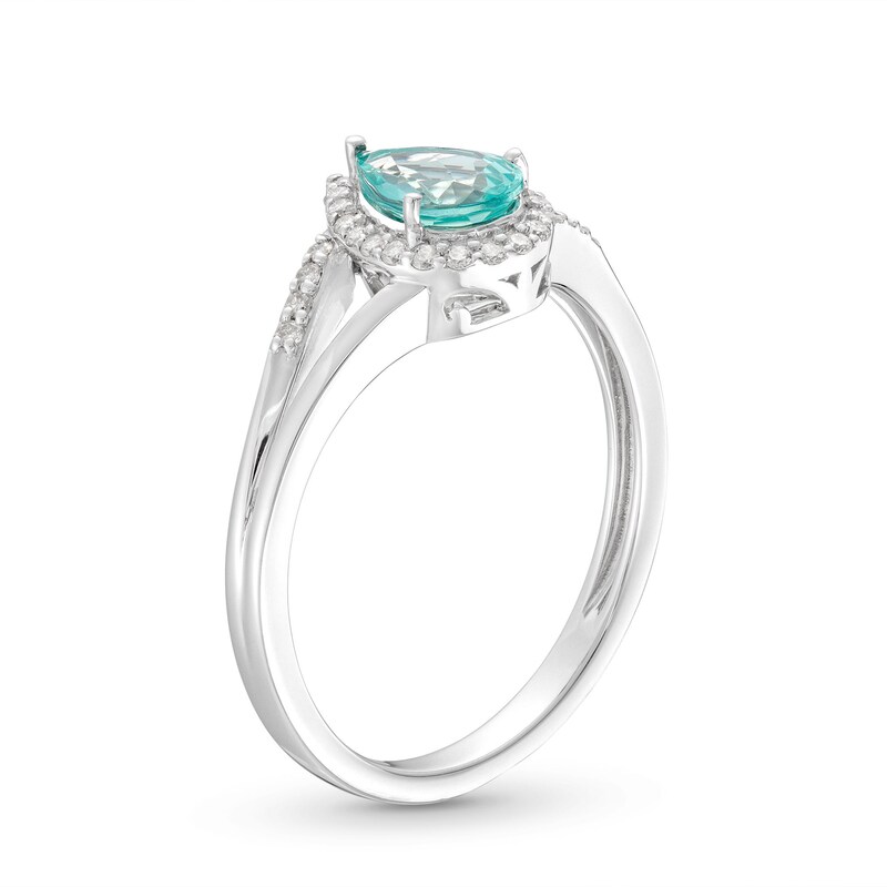 Main Image 2 of Pear-Shaped Coastal Blue Apatite & Round-Cut Diamond Ring 1/8 ct tw Sterling Silver