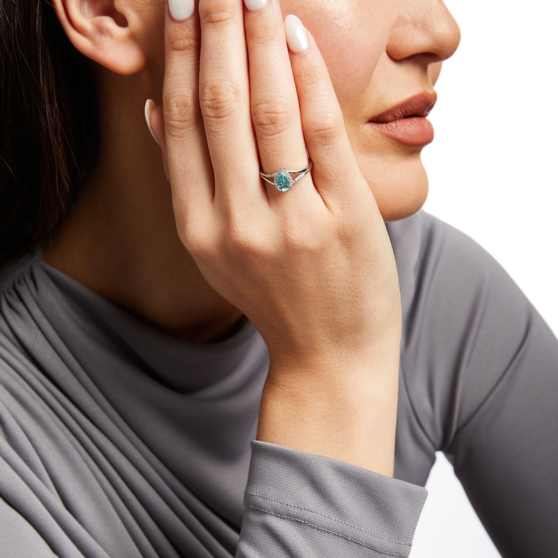 Main Image 3 of Pear-Shaped Coastal Blue Apatite & Round-Cut Diamond Ring 1/8 ct tw Sterling Silver