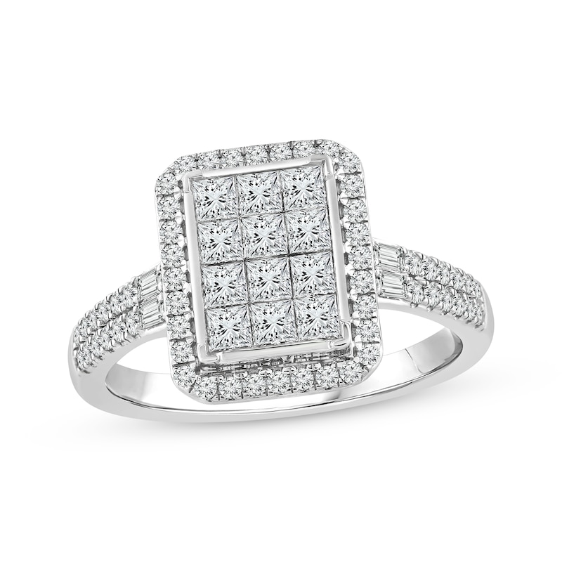 Main Image 1 of Now + Forever Princess-Cut Multi-Diamond Center Elongated Cushion Engagement Ring 1 ct tw 14K White Gold