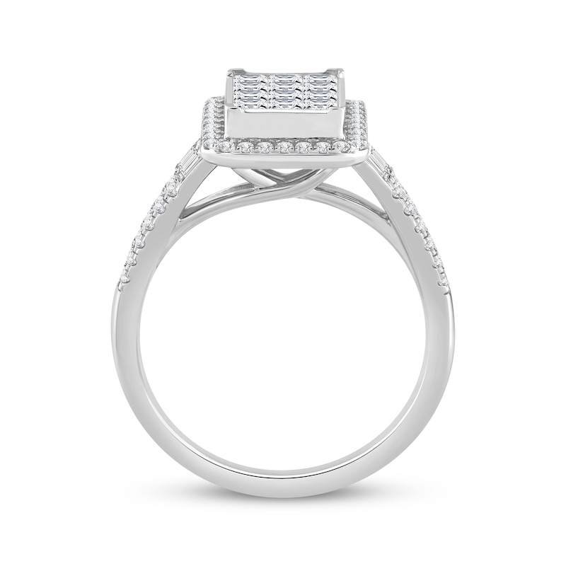 Princess-Cut Multi-Diamond Center Elongated Cushion Engagement Ring 1 ct tw 14K White Gold