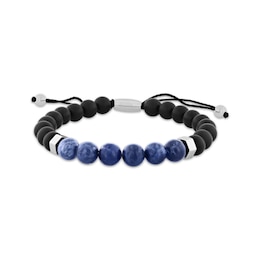 Men's Sodalite & Onyx Bead Bolo Bracelet Stainless Steel 10.5"