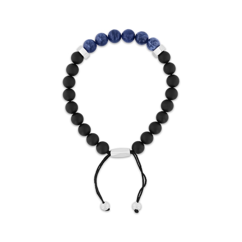 Main Image 2 of Men's Sodalite & Onyx Bead Bolo Bracelet Stainless Steel 10.5&quot;