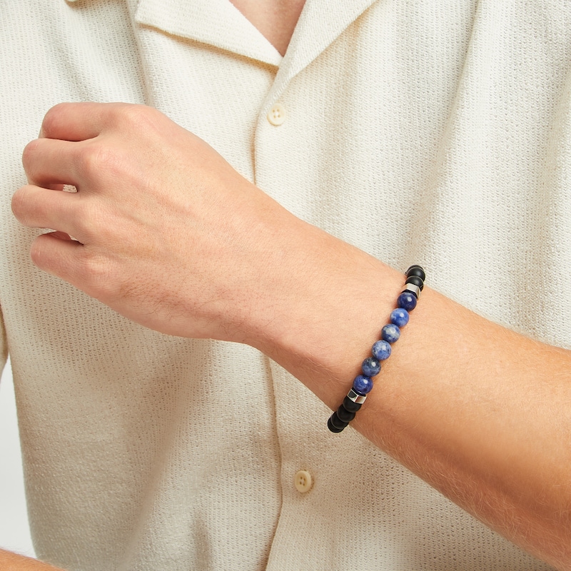 Main Image 3 of Men's Sodalite & Onyx Bead Bolo Bracelet Stainless Steel 10.5&quot;