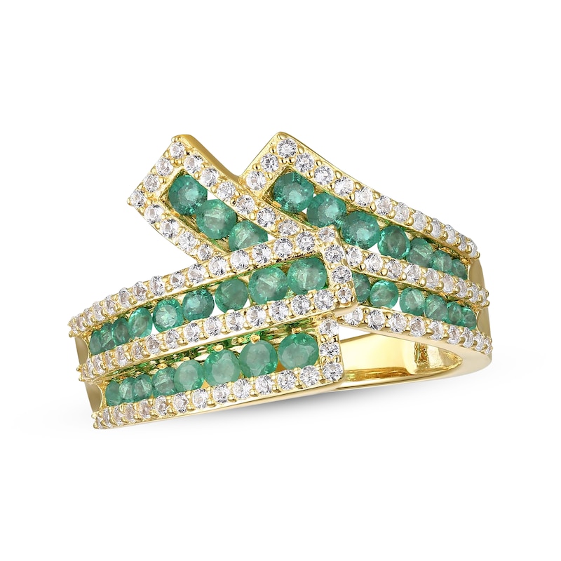Main Image 1 of Emerald & Diamond Crossover Ring 1/2 ct tw 10K Yellow Gold Size 7
