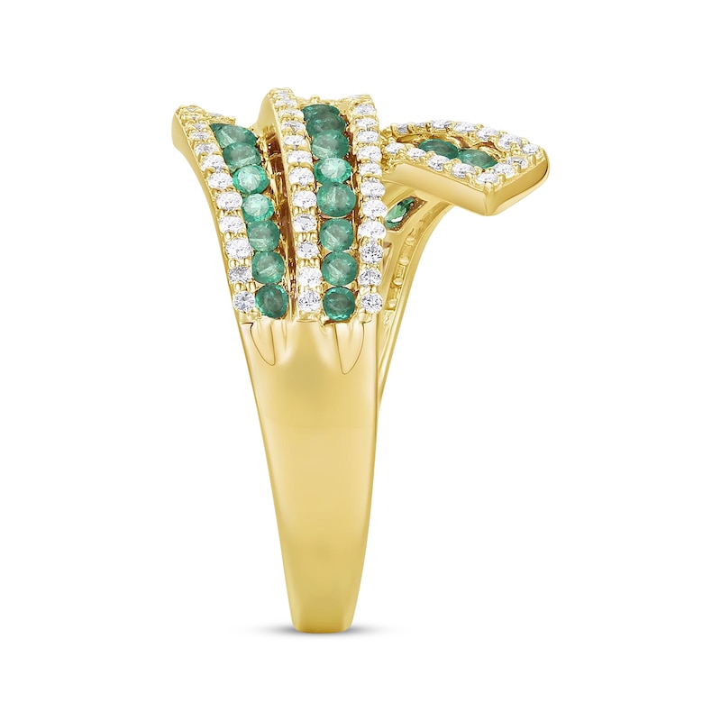 Main Image 2 of Emerald & Diamond Crossover Ring 1/2 ct tw 10K Yellow Gold Size 7