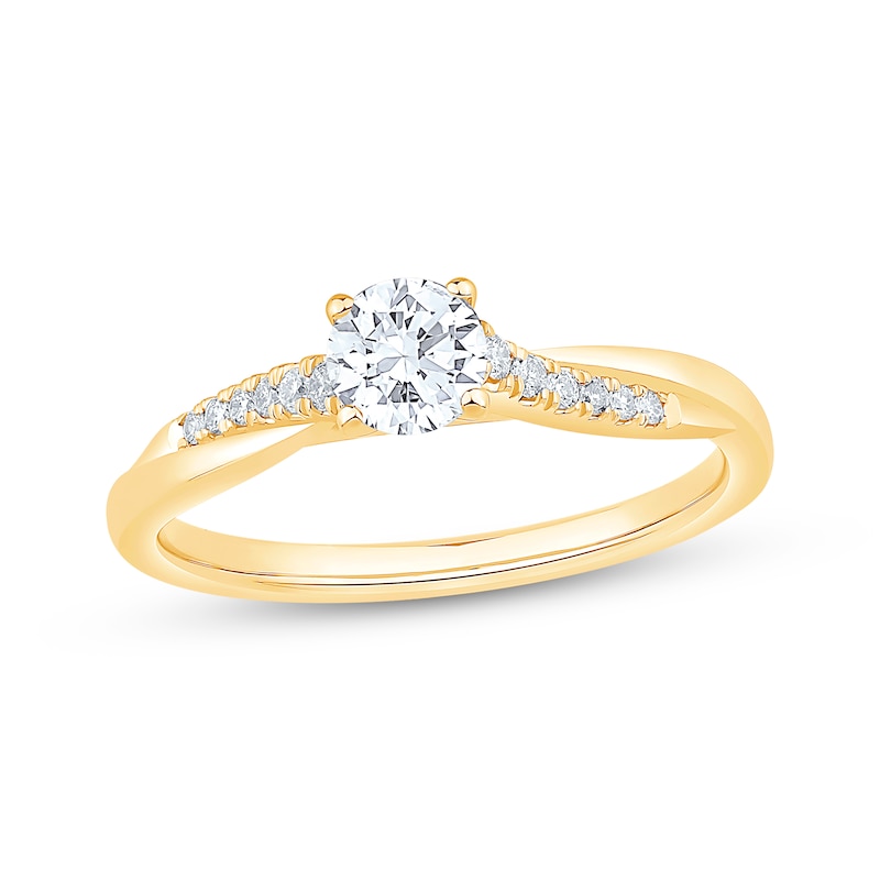 Round-Cut Diamond Twist Engagement Ring 1/2 ct tw 14K Yellow Gold | Kay