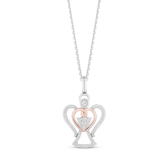 Hallmark Diamonds Angel Heart Necklace 1/5 ct tw Sterling Silver & 10K Rose Gold 18"
