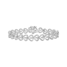 Diamond Sideways Heart Link Bracelet 1/10 ct tw Sterling Silver 7"