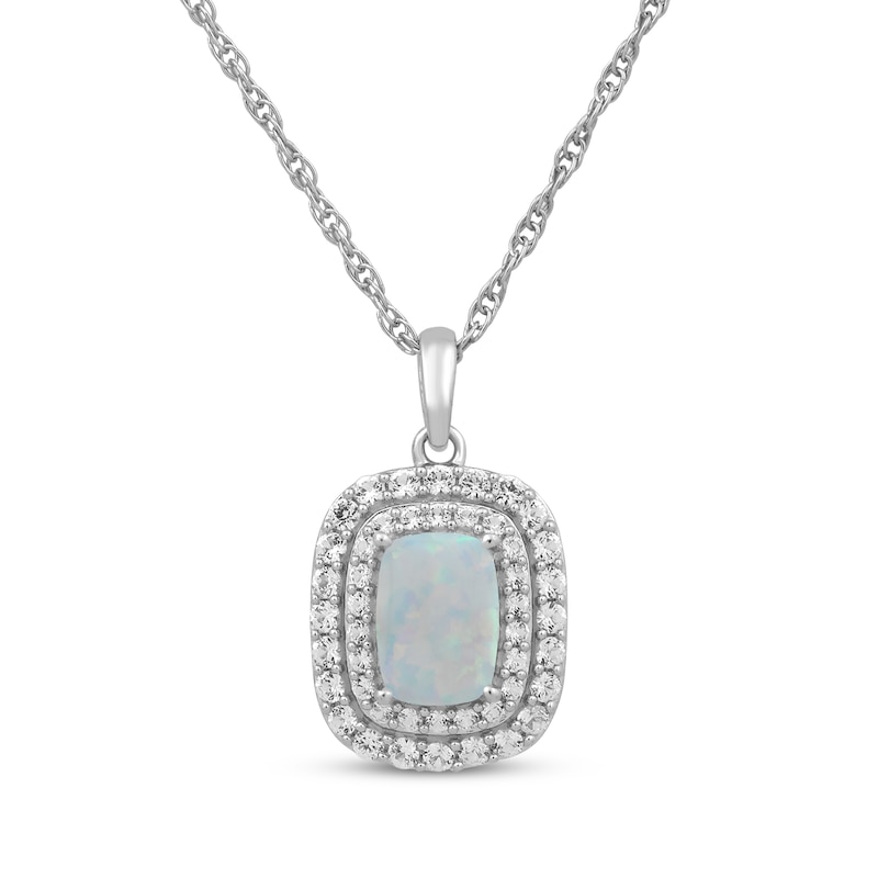 Main Image 2 of Cushion-Cut Lab-Created Opal & White Lab-Created Sapphire Gift Set Sterling Silver