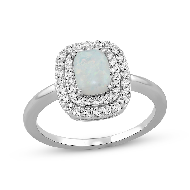 Main Image 3 of Cushion-Cut Lab-Created Opal & White Lab-Created Sapphire Gift Set Sterling Silver