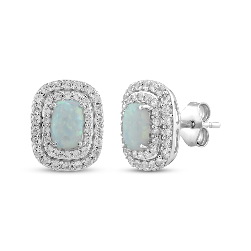 Main Image 4 of Cushion-Cut Lab-Created Opal & White Lab-Created Sapphire Gift Set Sterling Silver