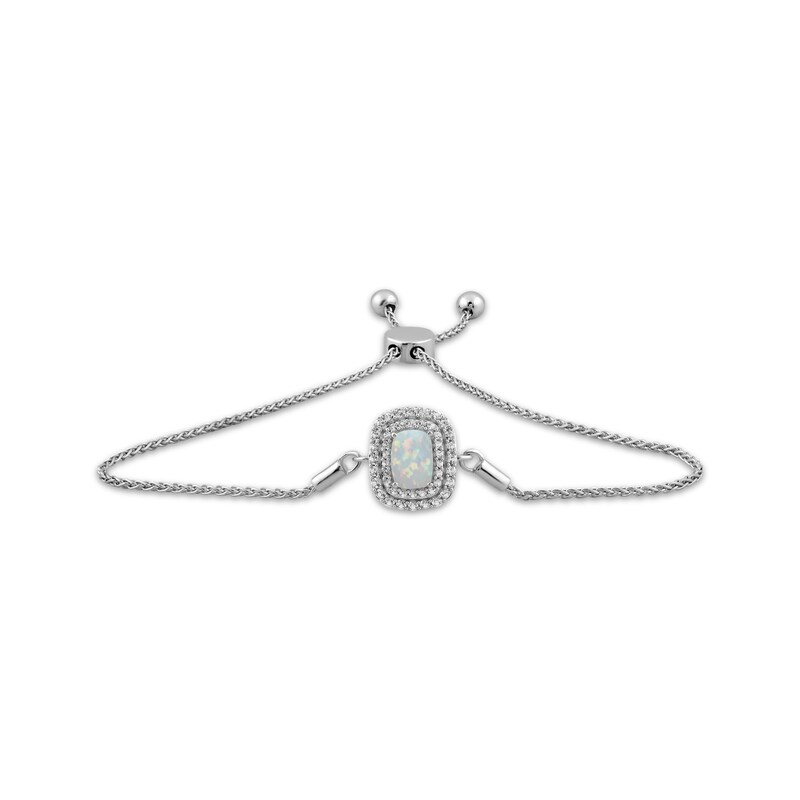 Main Image 5 of Cushion-Cut Lab-Created Opal & White Lab-Created Sapphire Gift Set Sterling Silver
