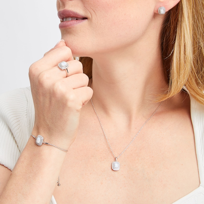 Main Image 6 of Cushion-Cut Lab-Created Opal & White Lab-Created Sapphire Gift Set Sterling Silver