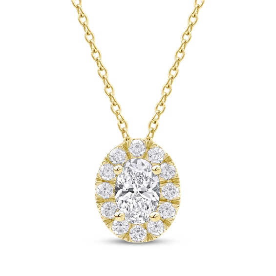 Lab-Created Diamonds by KAY Oval-Cut Halo Necklace 1/2 ct tw 10K Yellow Gold 18"