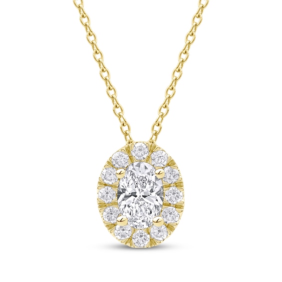 KAY Lab-Grown Diamonds Oval-Cut Halo Necklace 1/2 ct tw 10K Yellow Gold 18"