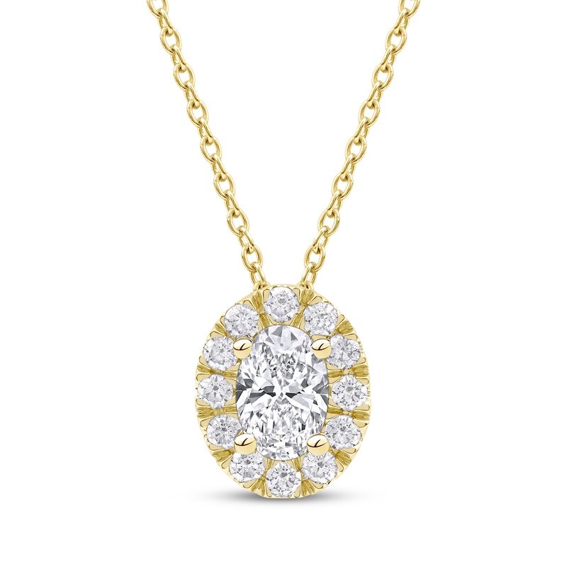 Main Image 1 of KAY Lab-Grown Diamonds Oval-Cut Halo Necklace 1/2 ct tw 10K Yellow Gold 18&quot;
