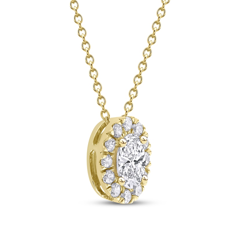 Main Image 2 of KAY Lab-Grown Diamonds Oval-Cut Halo Necklace 1/2 ct tw 10K Yellow Gold 18&quot;