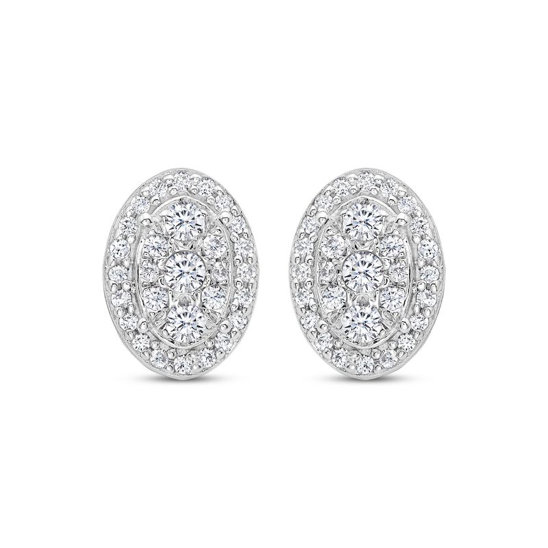 Main Image 2 of Multi-Diamond Oval-Shaped Stud Earrings 1/4 ct tw 10K White Gold
