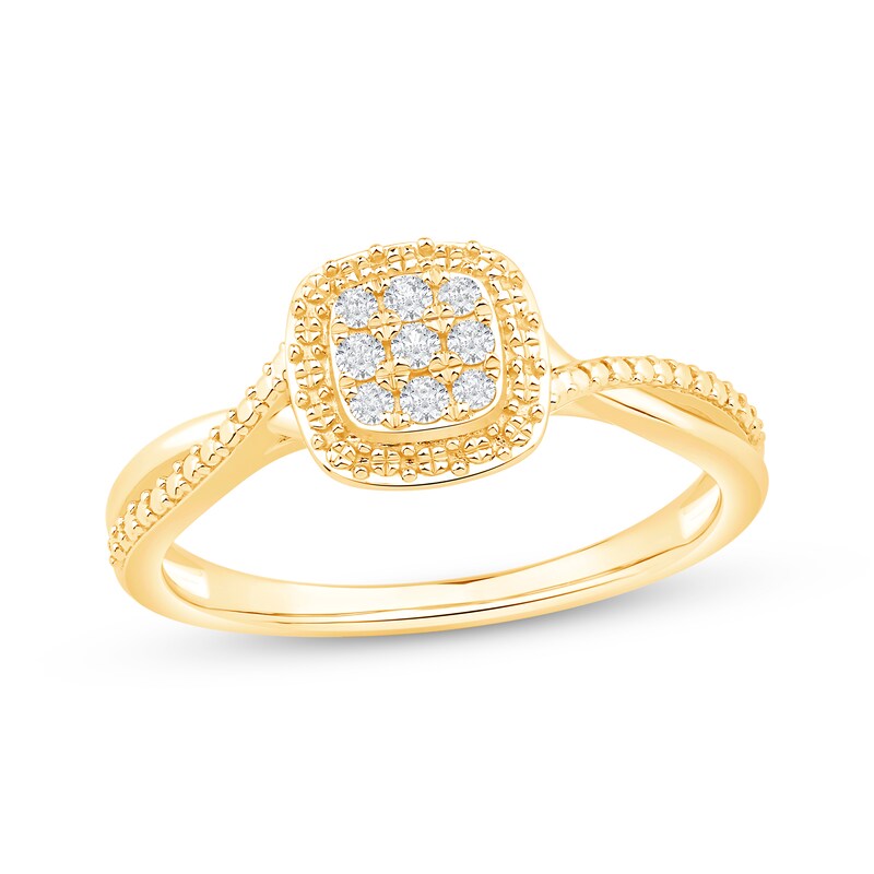 Main Image 1 of Diamond Cushion Frame Promise Ring 1/10 ct tw 10K Yellow Gold