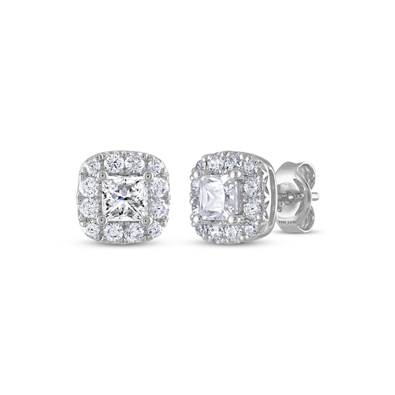 THE LEO Diamond Princess-Cut Cushion Frame Stud Earrings 1 ct tw 14K White Gold
