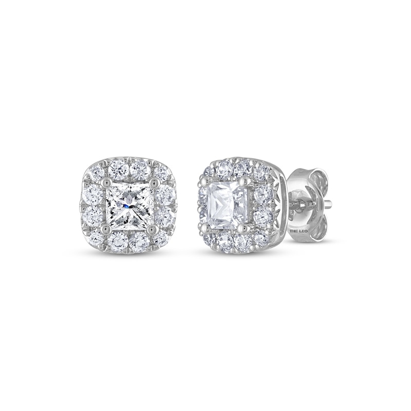Main Image 1 of THE LEO Diamond Princess-Cut Cushion Frame Stud Earrings 1 ct tw 14K White Gold