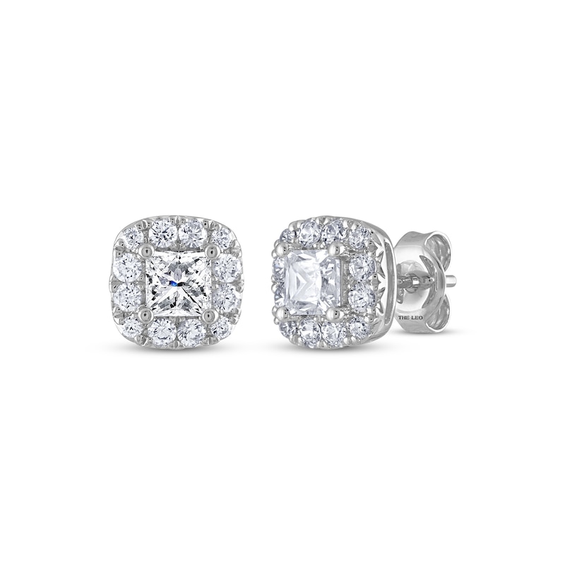 THE LEO Diamond Princess-Cut Cushion Frame Stud Earrings 1 ct tw 14K White Gold