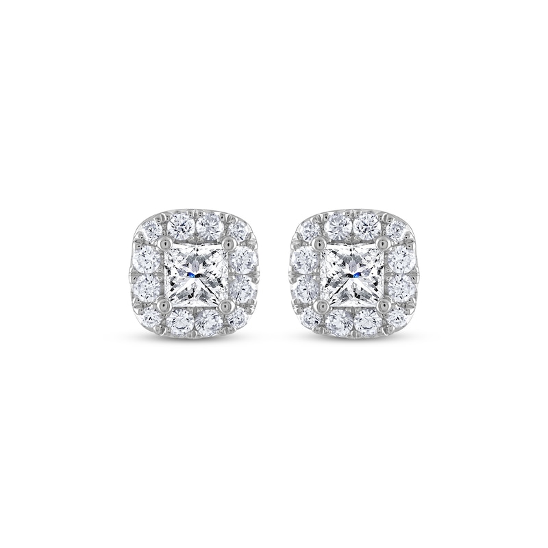 Main Image 2 of THE LEO Diamond Princess-Cut Cushion Frame Stud Earrings 1 ct tw 14K White Gold