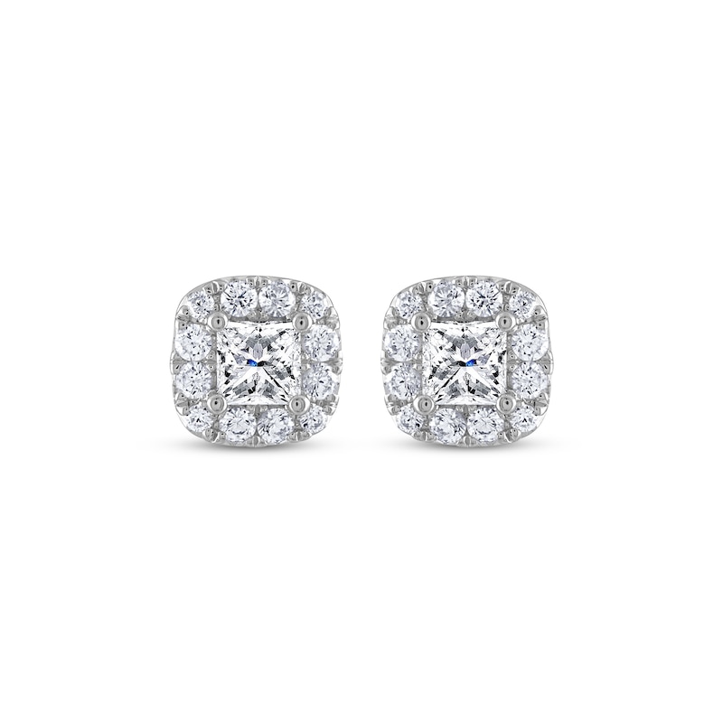 THE LEO Diamond Princess-Cut Cushion Frame Stud Earrings 1 ct tw 14K White Gold