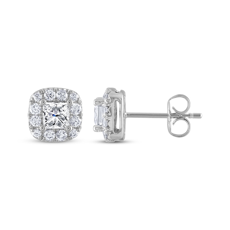 THE LEO Diamond Princess-Cut Cushion Frame Stud Earrings 1 ct tw 14K White Gold