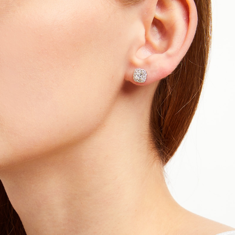THE LEO Diamond Princess-Cut Cushion Frame Stud Earrings 1 ct tw 14K White Gold