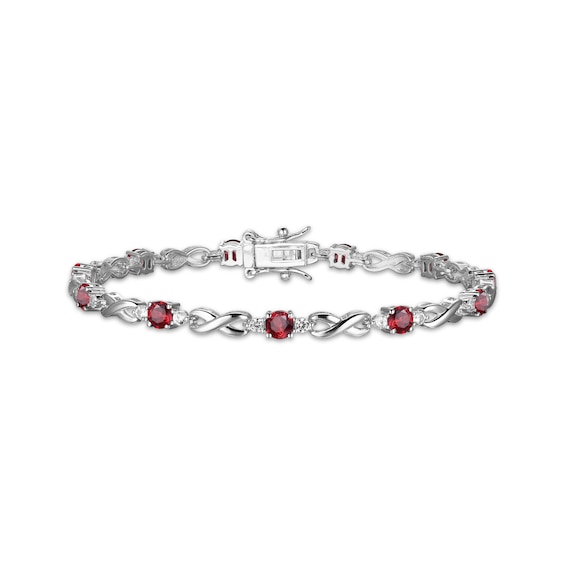 Garnet & White Lab-Created Sapphire Infinity Link Bracelet Sterling Silver 7.25"