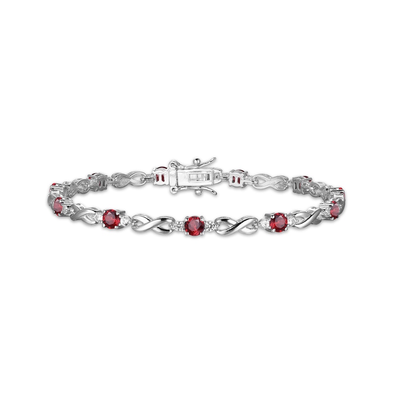 Main Image 1 of Garnet & White Lab-Created Sapphire Infinity Link Bracelet Sterling Silver 7.25"