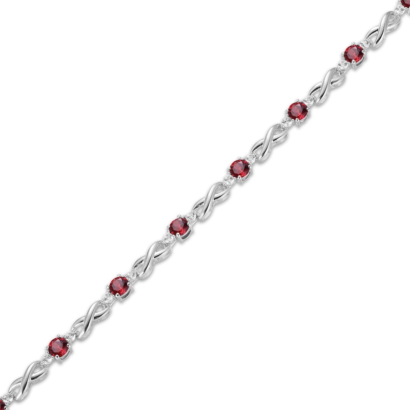 Main Image 2 of Garnet & White Lab-Created Sapphire Infinity Link Bracelet Sterling Silver 7.25"
