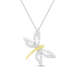 Diamond Dragonfly Necklace 1/8 ct tw Sterling Silver & 10K Yellow Gold 18"