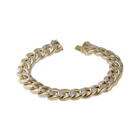 Diamond-Cut Curb Chain Bracelet 12mm Hollow 10K Yellow Gold 8.5"