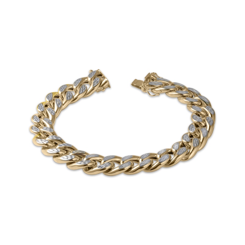 Main Image 1 of Diamond-Cut Curb Chain Bracelet 12mm Hollow 10K Yellow Gold 8.5&quot;