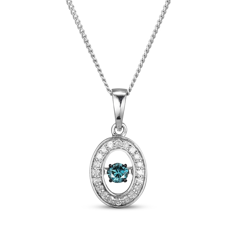 Main Image 1 of Unstoppable Love Blue & White Diamond Oval Necklace 1/5 ct tw Sterling Silver 19"
