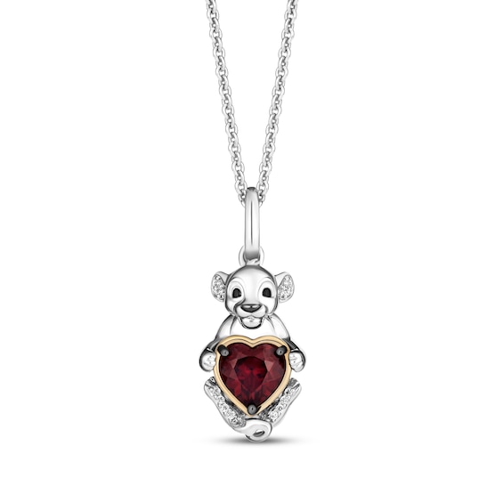 Disney Treasures The Lion King "Simba" Garnet & Diamond Accent Necklace Sterling Silver & 10K Yellow Gold 19"