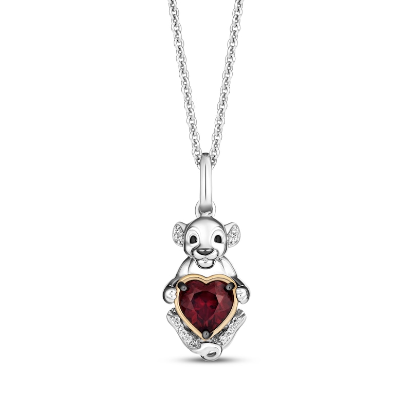 Disney Treasures The Lion King "Simba" Garnet & Diamond Accent Necklace Sterling Silver & 10K Yellow Gold 19"