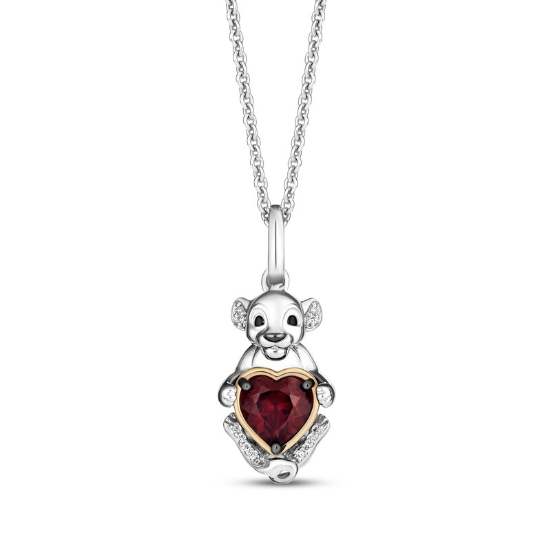 Main Image 1 of Disney Treasures The Lion King "Simba" Garnet & Diamond Accent Necklace Sterling Silver & 10K Yellow Gold 19"