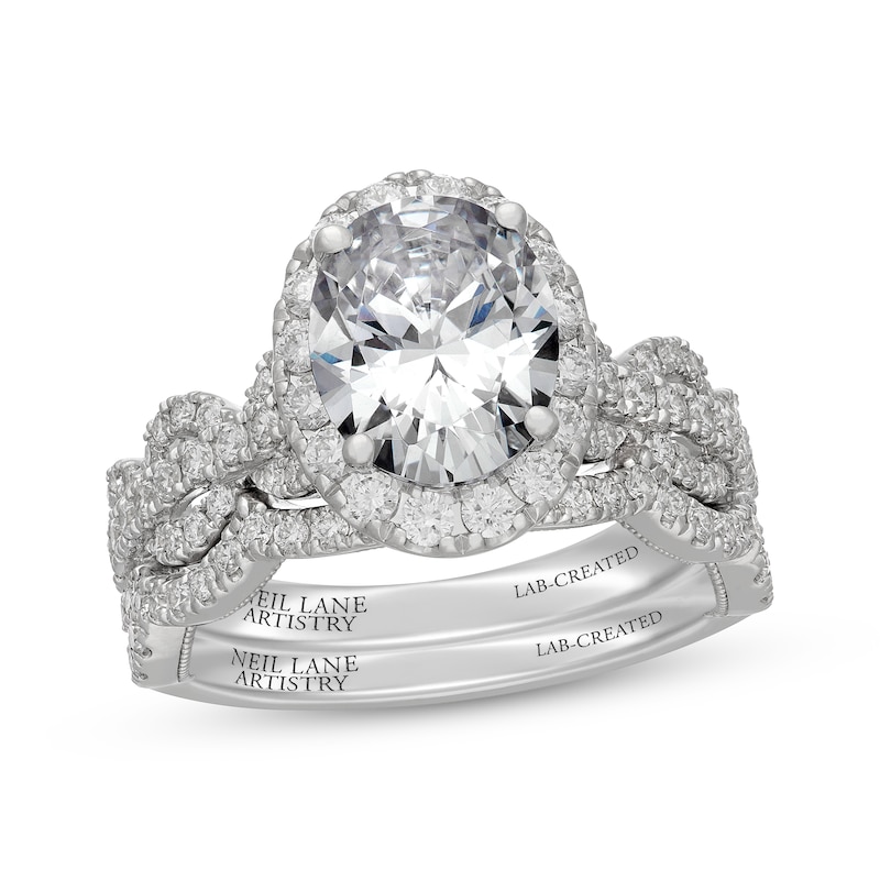 Main Image 1 of Neil Lane Artistry Heritage Oval-Cut Lab-Grown Diamond Halo Bridal Set 3-1/5 ct tw 14K White Gold